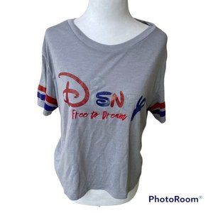 Disney Free to Dream Juniors Size XL 15 17 Gray Graphic Cropped Top T-Shirt Tee